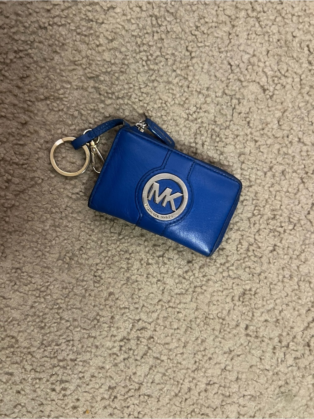 Michael Kors Cobalt Blue Leather MK Logo Coin Pouch Keyring - Picture 4 of 10